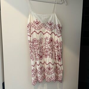 White Dress with Red Embroidery